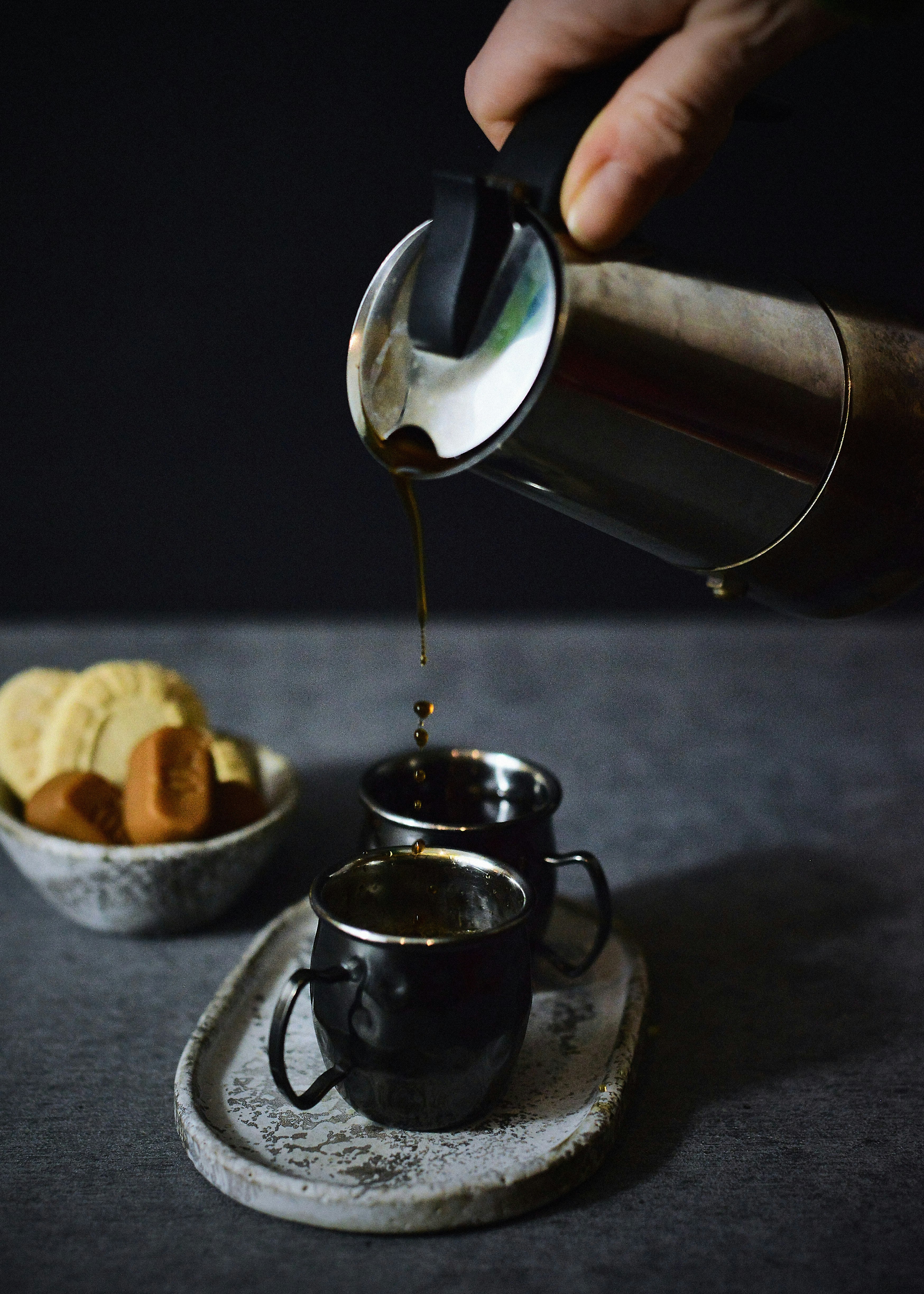 stainless steel cup on saucer